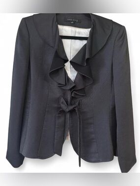🖤 Anne Klein Suit Pinstripe Ruffle Blazer Sz 10 | Like New